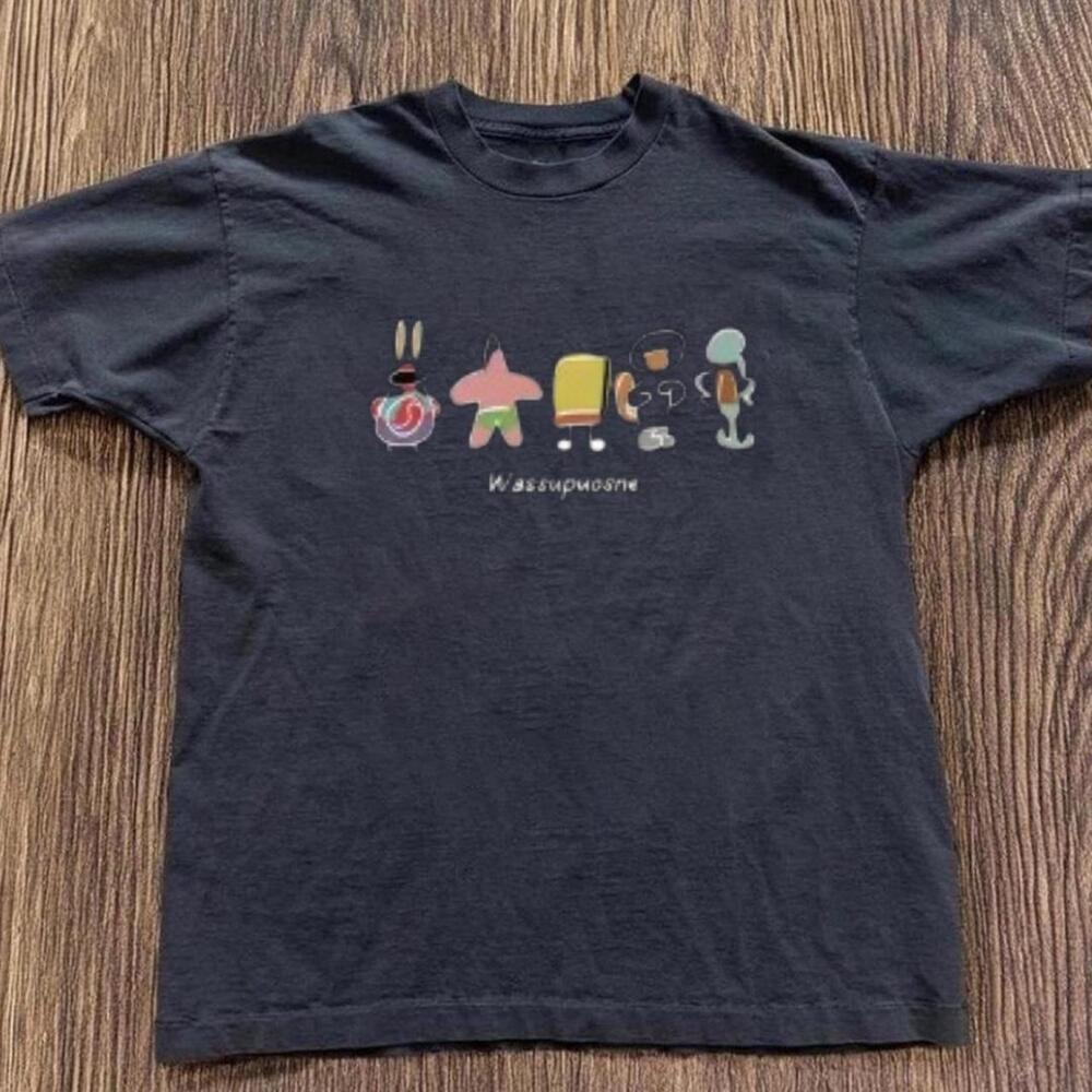 Gildan Black T Shirt Black Cartoon Tee With Colorful Characters